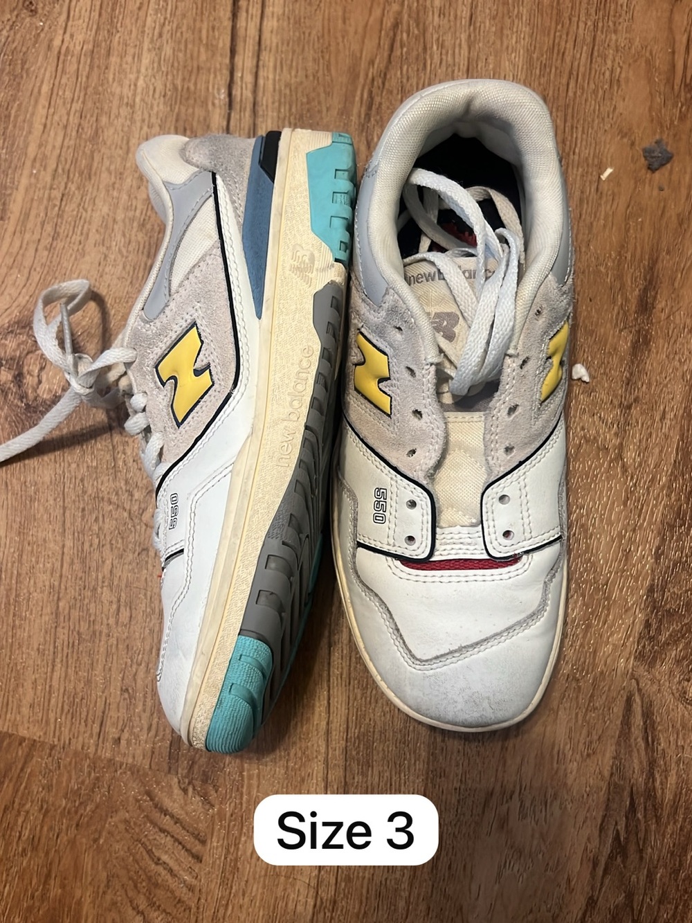 New Balance White Sneakers with Yellow and Teal Accents